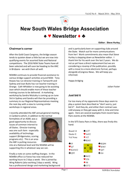 New South Wales Bridge Association ♠ ♥ Newsletter ♦ ♣