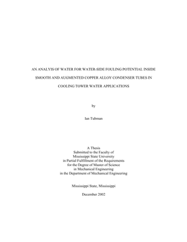 An Analysis of Water for Water-Side Fouling Potential Inside Smooth