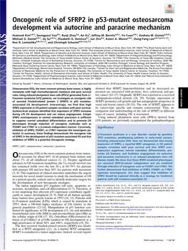 Oncogenic Role of SFRP2 in P53-Mutant Osteosarcoma Development Via Autocrine and Paracrine Mechanism