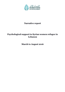 Narrative Report Psychological Support to Syrian Women Refugee In