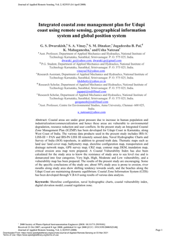 Integrated Coastal Zone Management Plan for Udupi Coast Using Remote Sensing, Geographical Information System and Global Position System