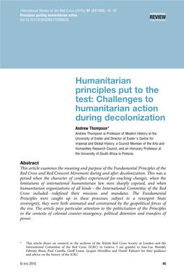 Challenges to Humanitarian Action During Decolonization