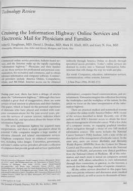 Cruising the Information Highway: Online Services and Electronic Mail for Physicians and Families John G