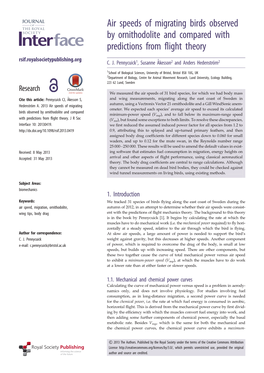 Air Speeds of Migrating Birds Observed by Ornithodolite and Compared with Predictions from Flight Theory Rsif.Royalsocietypublishing.Org C