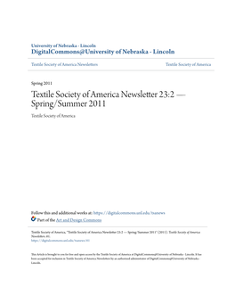 Textile Society of America Newsletter 23:2 Â•Fl Spring/Summer 2011