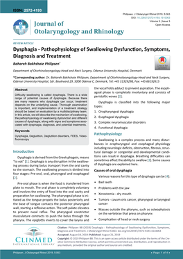 Dysphagia - Pathophysiology of Swallowing Dysfunction, Symptoms, Diagnosis and Treatment