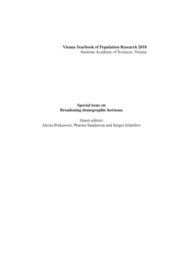 Vienna Yearbook of Population Research 2018 Austrian Academy of Sciences, Vienna