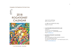 ROGATIONIST CALENDAR Published by ROGATIONISTS of the HEART of JESUS ST