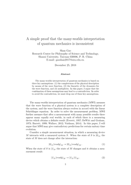 A Simple Proof That the Many-Worlds Interpretation of Quantum Mechanics Is Inconsistent