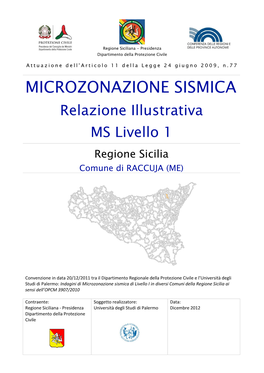 MICROZONAZIONE SISMICA Relazione Illustrativa MS Livello 1 Regione Sicilia Comune Di RACCUJA (ME)