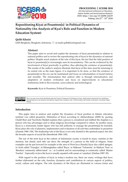 At Pesantren[S] in Political Dynamics of Nationality (An Analysis of Kyai's Role and Function in Modern Education System)