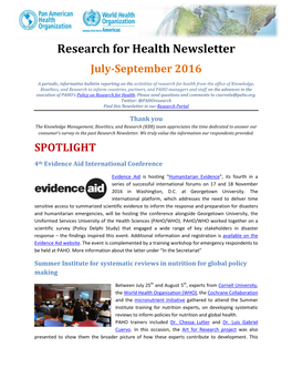 Research for Health Newsletter July-September 2016