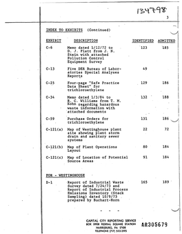 TO EXHIBITS (Continued) ^Y EXHIBIT DESCRIPTION IDENTIFIED ADMITTED C-6 Memo Dated 1/12/72 to 123 185 D