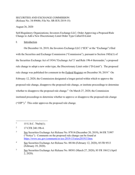 Order Approving a Proposed Rule Change to Add a New Discretionary Limit Order Type Called D-Limit