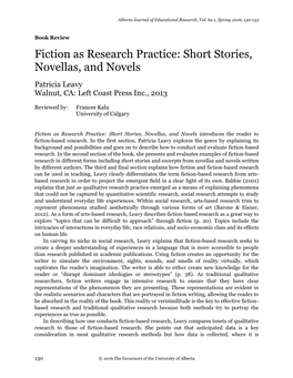 Fiction As Research Practice: Short Stories, Novellas, and Novels