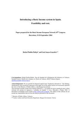 Introducing a Basic Income System in Spain. Feasibility and Cost