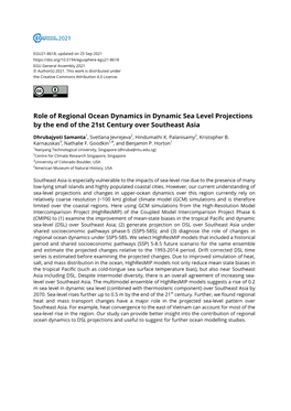 Role of Regional Ocean Dynamics in Dynamic Sea Level Projections by the End of the 21St Century Over Southeast Asia