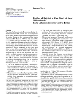 A Case Study of Third Millennium BC Early Urbanism in North-Central Jordan