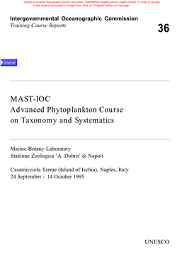 MAST/IOC Advanced Phytoplankton Course on Taxonomy and Syste