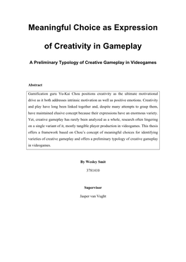 Meaningful Choice As Expression of Creativity in Gameplay