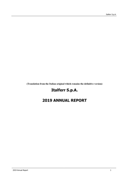 Italferr S.P.A. 2019 ANNUAL REPORT