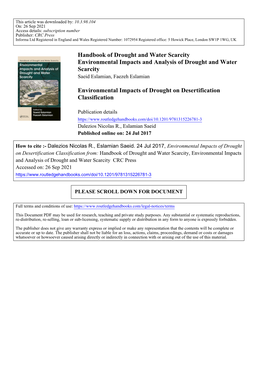 Handbook of Drought and Water Scarcity Environmental Impacts and Analysis of Drought and Water Scarcity Saeid Eslamian, Faezeh Eslamian