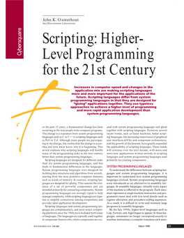 Scripting: Higher- Level Programming for the 21St Century