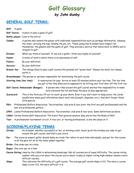 Golf Glossary by John Gunby