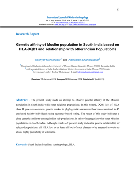 Genetic Affinity of Muslim Population in South India Based on HLA-DQB1 and Relationship with Other Indian Populations