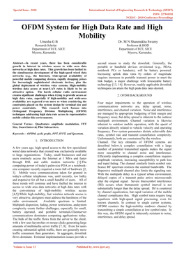 OFDM System for High Data Rate and High Mobility Umesha G B Dr