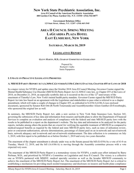 New York State Psychiatric Association, Inc. Area II Council of the American Psychiatric Association 400 Garden City Plaza, Garden City, N.Y