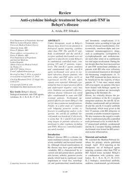 Review Anti-Cytokine Biologic Treatment Beyond Anti-TNF in Behçet's Disease