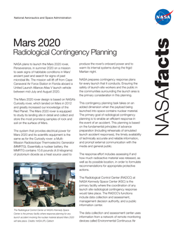 Mars 2020 Radiological Contingency Planning