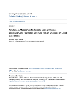 Armillaria in Massachusetts Forests: Ecology, Species Distribution, and Population Structure, with an Emphasis on Mixed Oak Forests