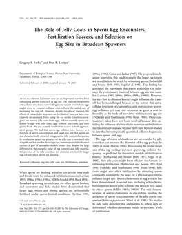 The Role of Jelly Coats in Sperm-Egg Encounters, Fertilization Success, and Selection on Egg Size in Broadcast Spawners