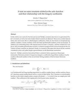 A Note on Some Constants Related to the Zeta–Function and Their Relationship with the Gregory Coefﬁcients