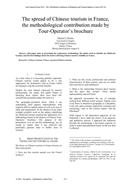 The Spread of Chinese Tourism in France, the Methodological Contribution Made by Tour-Operator’S Brochure