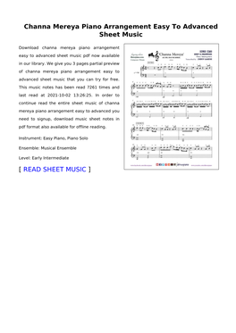 Channa Mereya Piano Arrangement Easy to Advanced Sheet Music