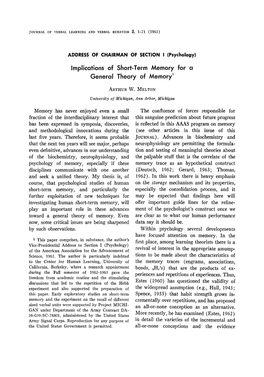 Implications of Short-Term Memory for a General Theory of Memory 1