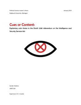 Cues Or Content: Explaining Vote Choice in the Dutch 2018 Referendum on the Intelligence and Security Services Act