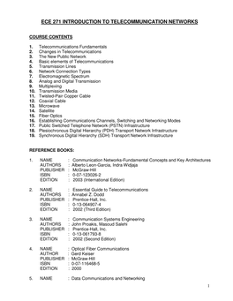 Ece 271 Introduction to Telecommunication Networks