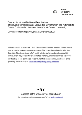 Conde, Jonathan (2018) an Examination of Lithuania's Partisan War Versus the Soviet Union and Attempts to Resist Sovietisation