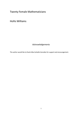 Twenty Female Mathematicians Hollis Williams