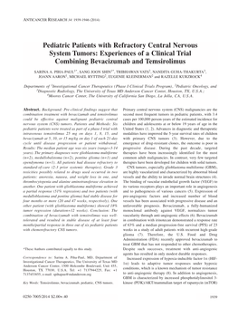 Pediatric Patients with Refractory Central Nervous System Tumors: Experiences of a Clinical Trial Combining Bevacizumab and Temsirolimus