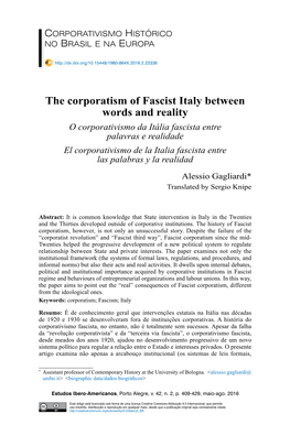 The Corporatism of Fascist Italy Between Words and Reality