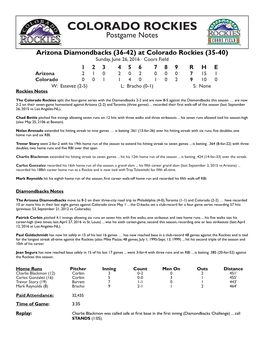 COLORADO ROCKIES Postgame Notes