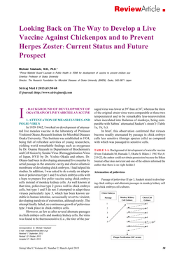 Reviewarticle Looking Back on the Way to Develop a Live Vaccine Against Chickenpox and to Prevent Herpes Zoster: Current Status and Future Prospect