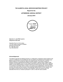 Report for the LETHBRIDGE JUDICIAL DISTRICT January 2010