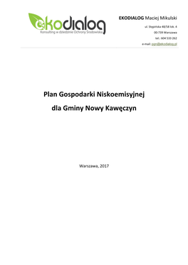 Plan Gospodarki Niskoemisyjnej Dla Gminy Nowy Kawęczyn