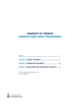 University of Toronto University-Wide Impact Presentation